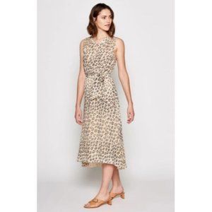 "JOIE" TAN ANIMAL PRINT  TIE WAIST HI-LOW HEMLINE 100% SILK CORRIN DRESS L EUC